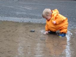 Sylvan playing in a puddle at the Benson Lake TH