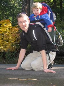 Chris and Sylvan observe the garter snake near Clear Lake