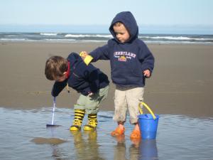 Sylvan and Cole busily moving the beach two inches to the left