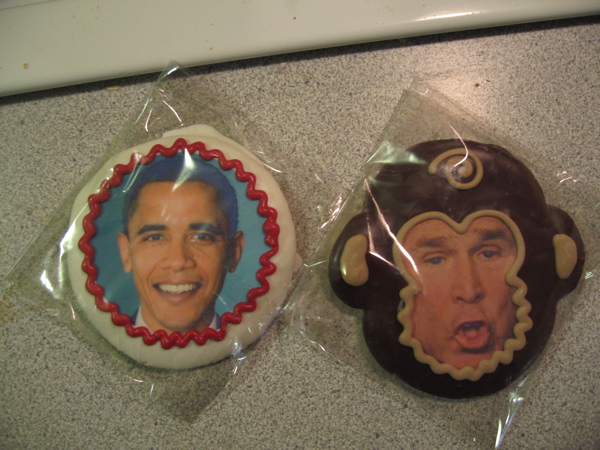 obama cookie, bush monkey cookie