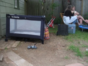 Playpen used by at least three babies during the party