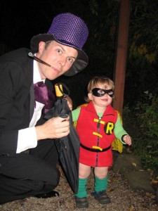 The Penguin and Robin, Boy Wonder arrive at the party.