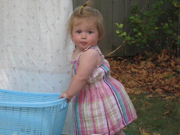 You love to help with laundry and are quite accomplished at taking it off the drying racks and putting it in the laundry basket.