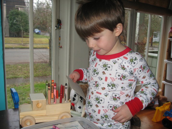 Christmas crayon truck, given by Aunt Sheila and Uncle Hugh, put together by Sylvan and Grampa Tom